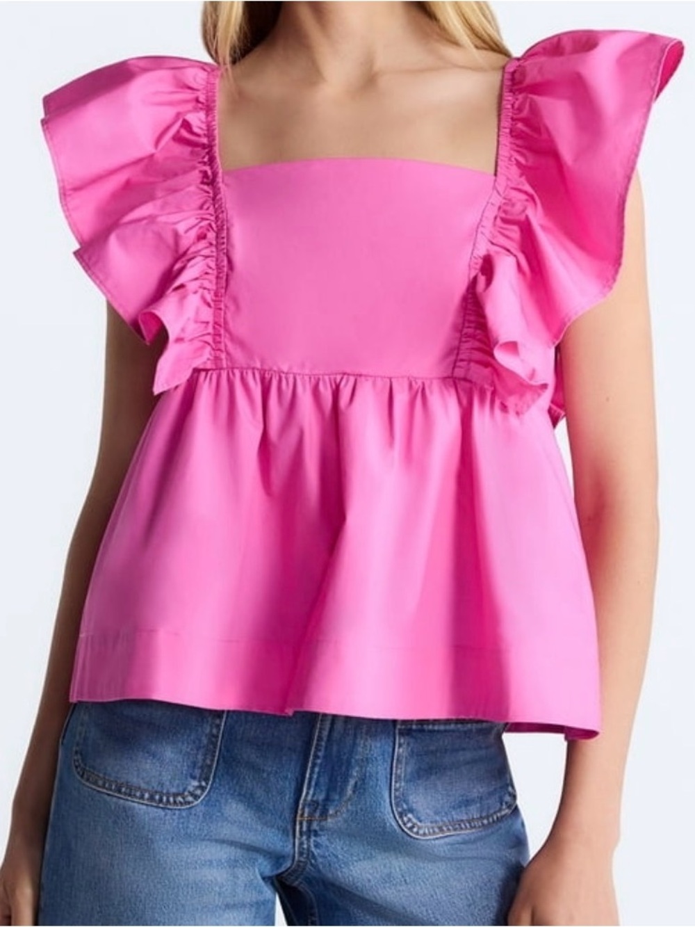 Free Assembly Square Cotton Top Flutter Sleeves